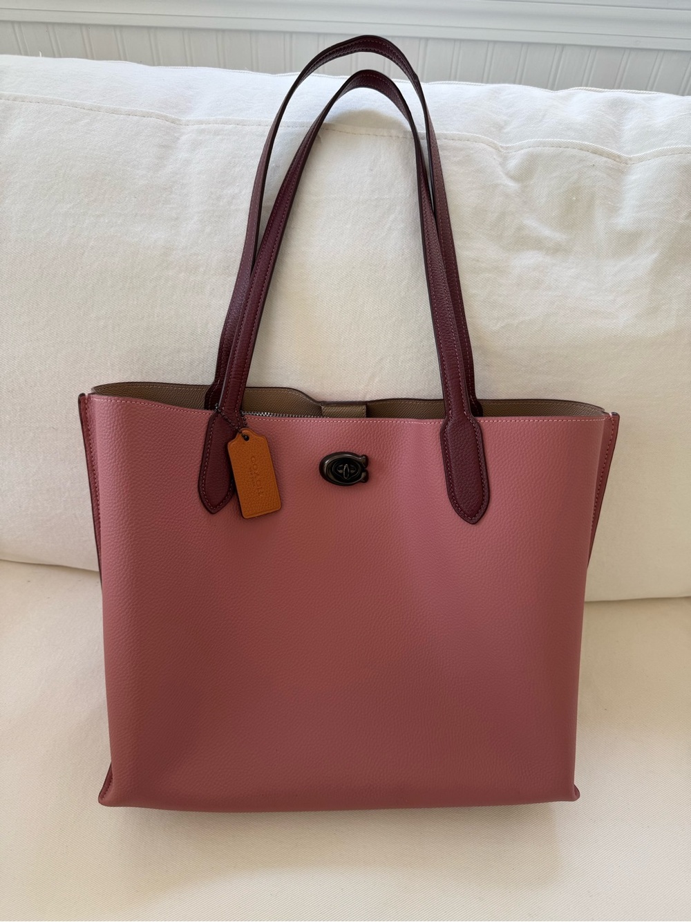 COACH Willow CO692 Colorblock and Pebbled Leather Tote Bag Mauve - Picture 3 of 9